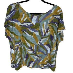 *2/$30* Rachel Zoe Tropical Print Linen Cap Sleeve Button Back Crop Top Size XL